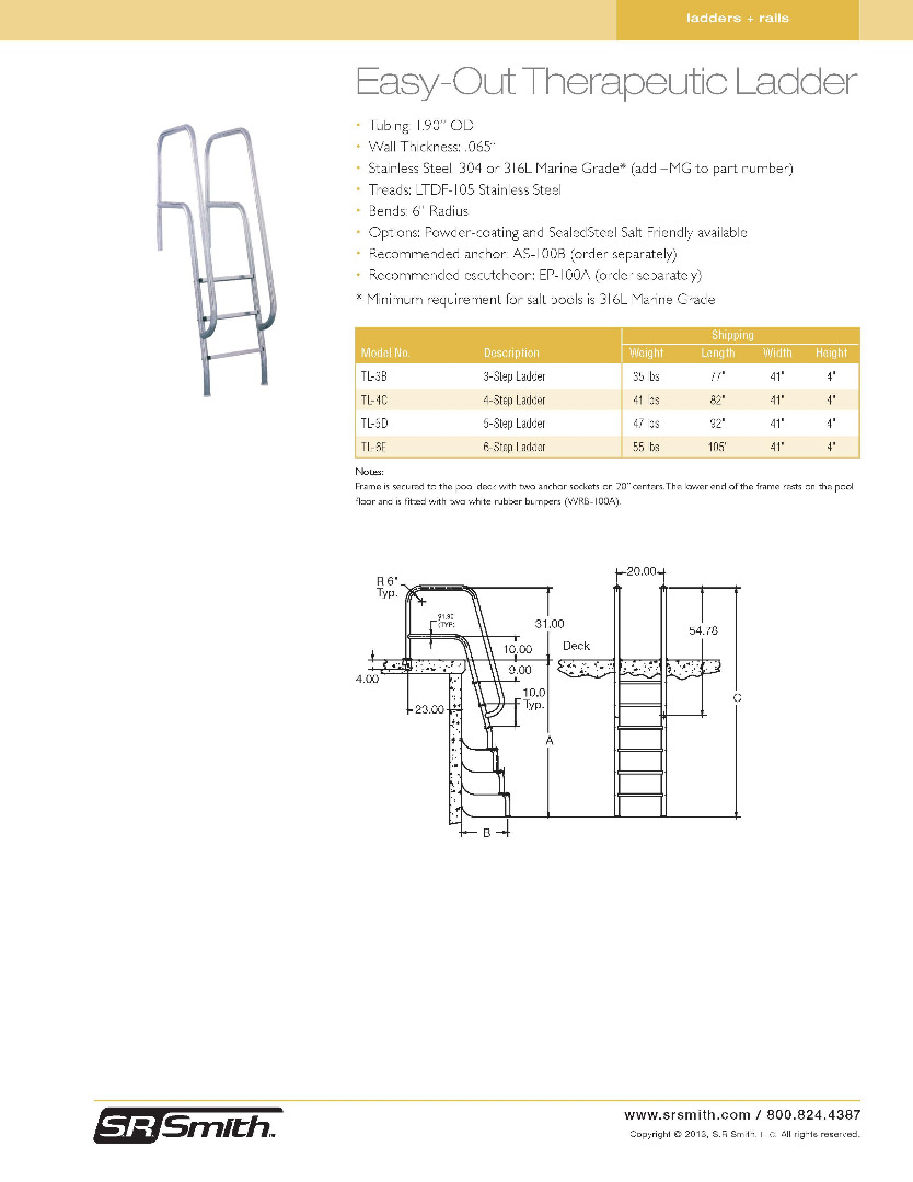 Easy Out Therapeutic Pool Ladder Official S.R.Smith Products