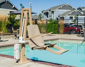 Image for multiLift2 Pool Lift Lifestyle Image in Taupe